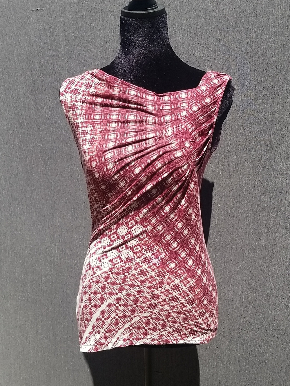 One September Sleeveless Draped Knit Top in Maroon Pattern 8